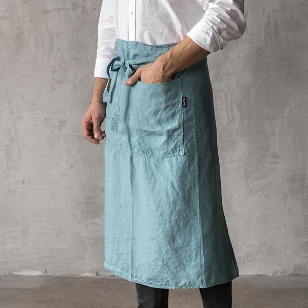 Linenme Washed Linen Men's Chef's Apron Stone Blue