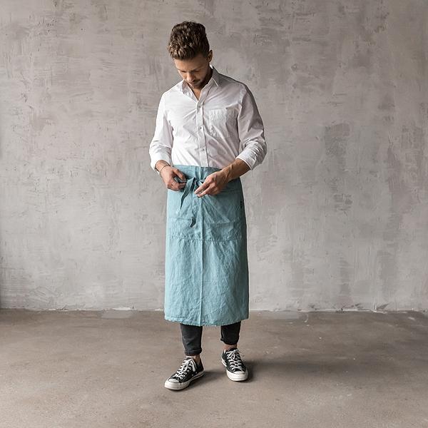 Linenme Washed Linen Men's Chef's Apron Stone Blue