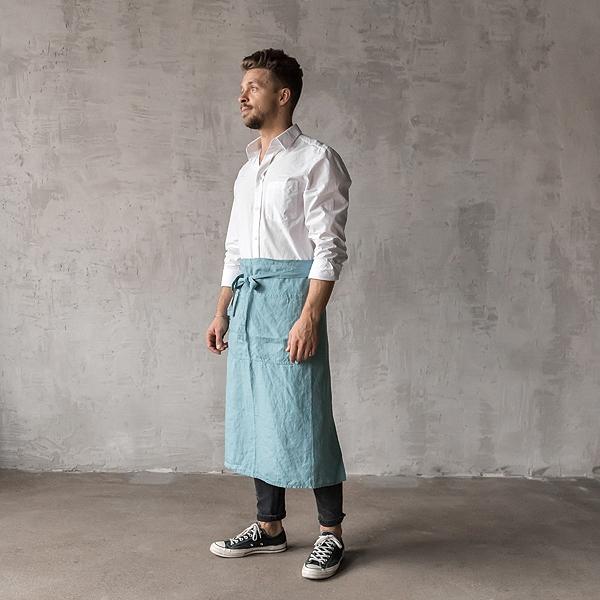 linenme Washed Linen Men's Chef's Apron Stone Blue