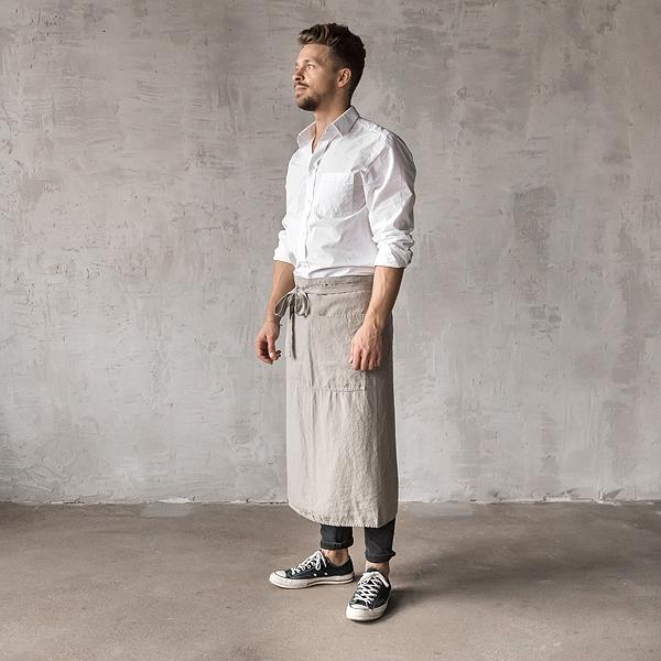 linenme Washed Linen Men's Chef's Apron Taupe
