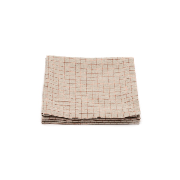 Linenme Washed Linen Napkin Natural Brick Check