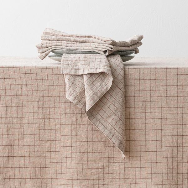 linenme Washed Linen Napkin Natural Brick Check