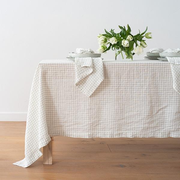 Linenme Washed Linen Napkin White Arctic Check