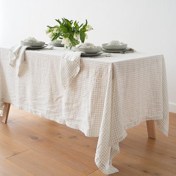 Linenme Washed Linen Napkin White Arctic Check