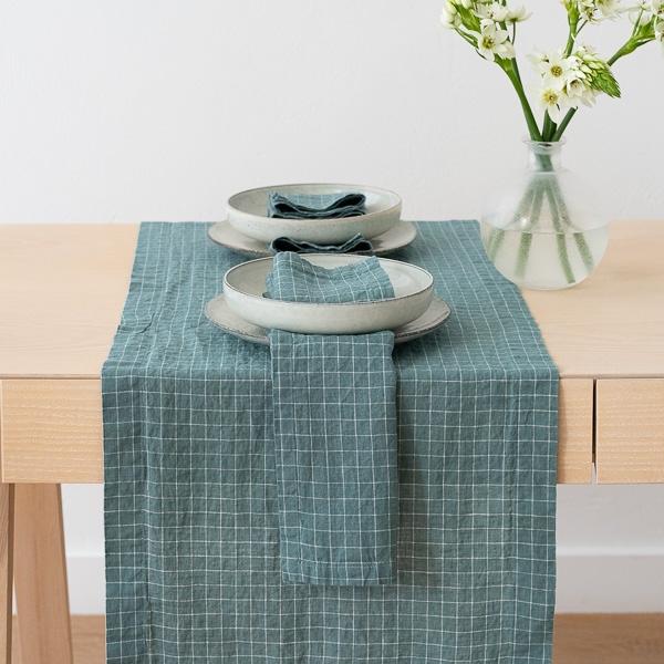 Linenme Washed Linen Runner Arctic White Check