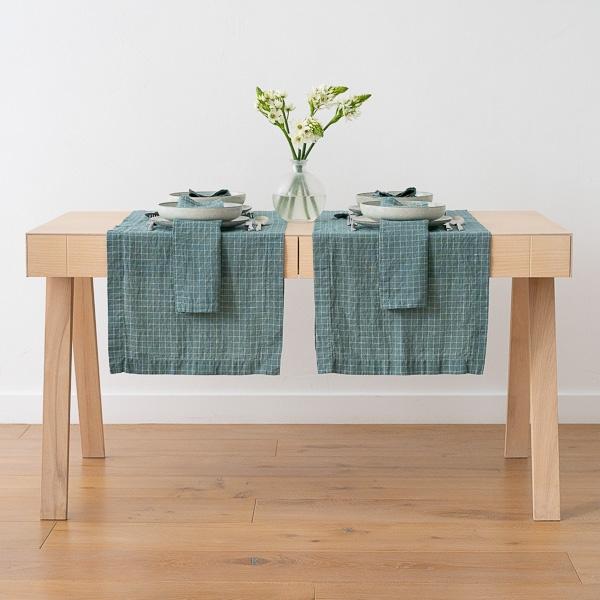 Linenme Washed Linen Runner Arctic White Check