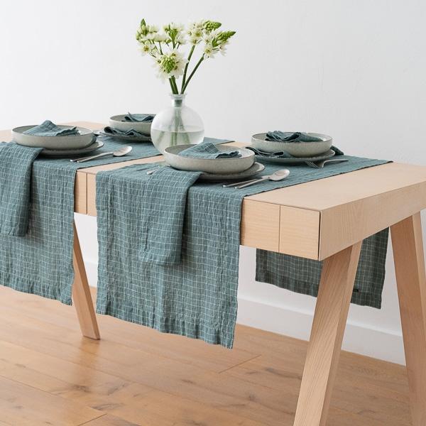 Linenme Washed Linen Runner Arctic White Check