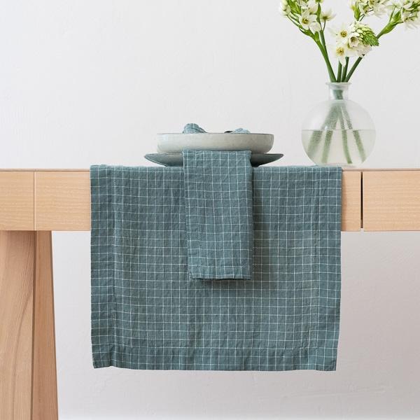 linenme Washed Linen Runner Arctic White Check