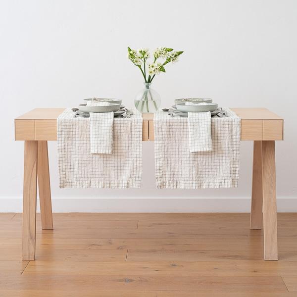 Linenme Washed Linen Runner White Arctic Check