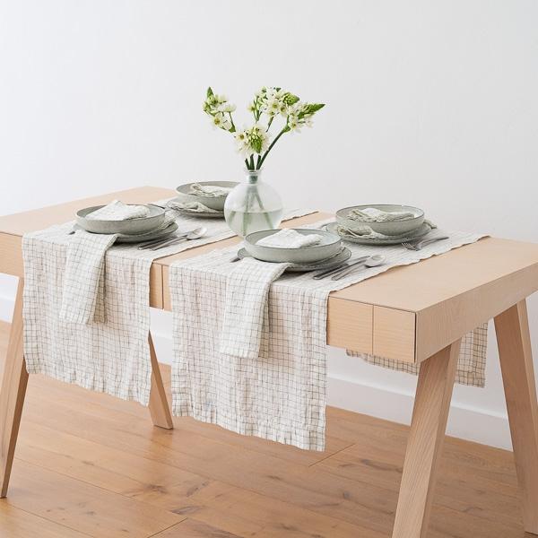 Linenme Washed Linen Runner White Arctic Check