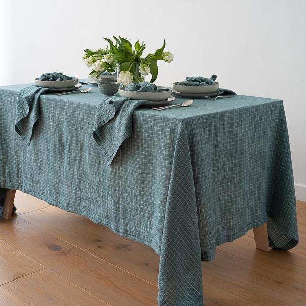 Linenme Washed Linen Tablecloth Arctic White Check
