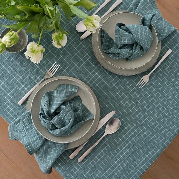 Linenme Washed Linen Tablecloth Arctic White Check
