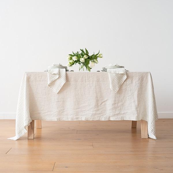 Linenme Washed Linen Tablecloth White Arctic Check