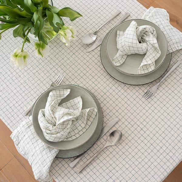 Linenme Washed Linen Tablecloth White Arctic Check