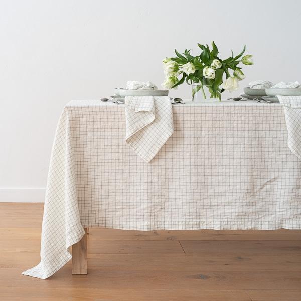 linenme Washed Linen Tablecloth White Arctic Check