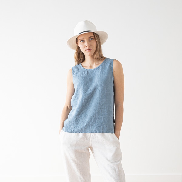 Linenme Washed Linen Tank Top Anthracite Alice