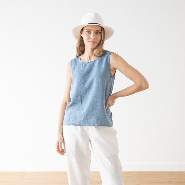 Linenme Washed Linen Tank Top Anthracite Alice