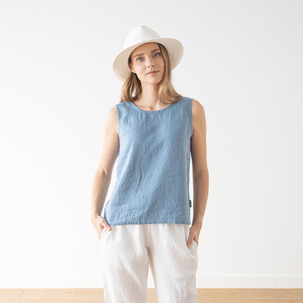 linenme Washed Linen Tank Top Anthracite Alice