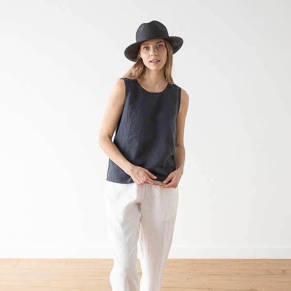 Linenme Washed Linen Tank Top Anthracite Alice