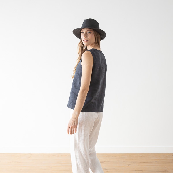 Linenme Washed Linen Tank Top Anthracite Alice