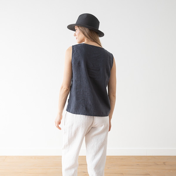 Linenme Washed Linen Tank Top Anthracite Alice