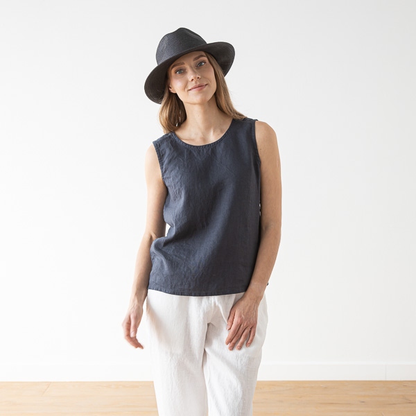 linenme Washed Linen Tank Top Anthracite Alice