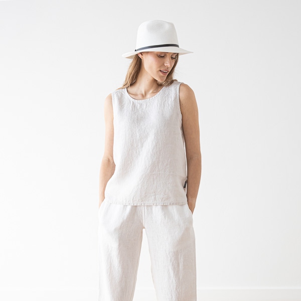 Linenme Washed Linen Tank Top Anthracite Alice