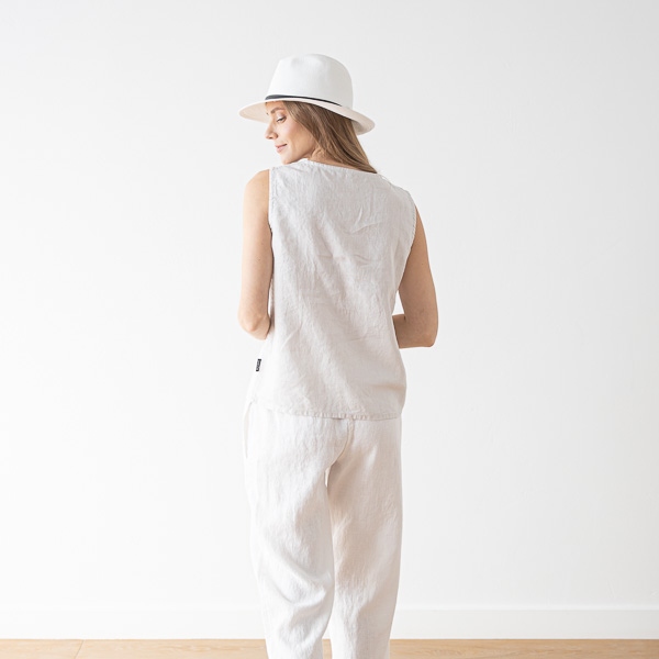 Linenme Washed Linen Tank Top Anthracite Alice