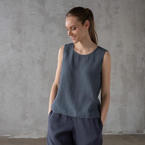 Linenme Washed Linen Tank Top Anthracite Alice