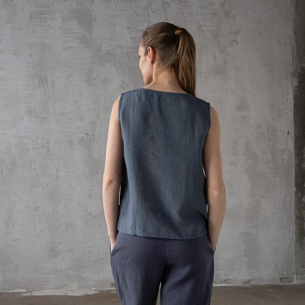 Linenme Washed Linen Tank Top Anthracite Alice