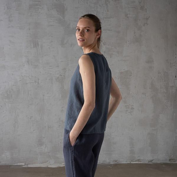 Linenme Washed Linen Tank Top Anthracite Alice