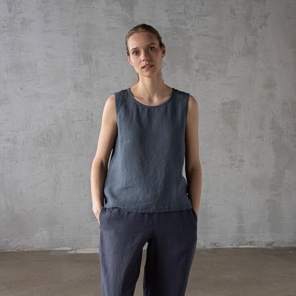 linenme Washed Linen Tank Top Anthracite Alice