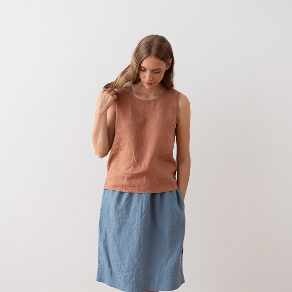 Linenme Washed Linen Tank Top Anthracite Alice