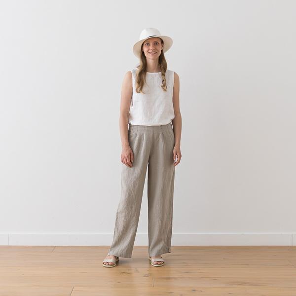 Linenme Washed Olive Green Linen Trousers Florence