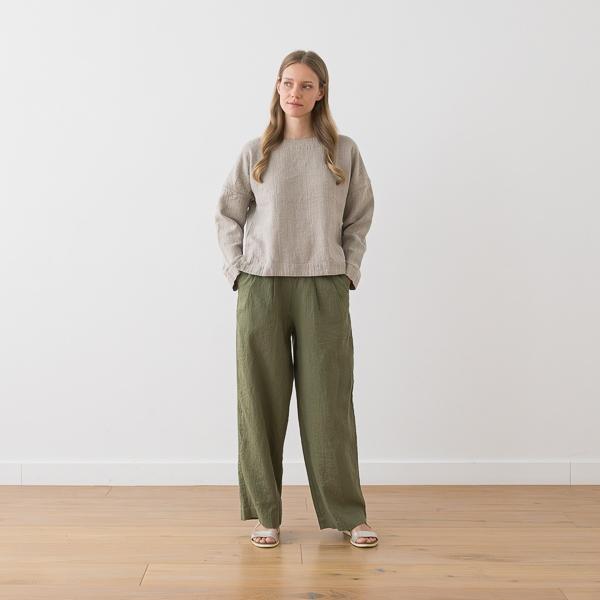 Linenme Washed Olive Green Linen Trousers Florence