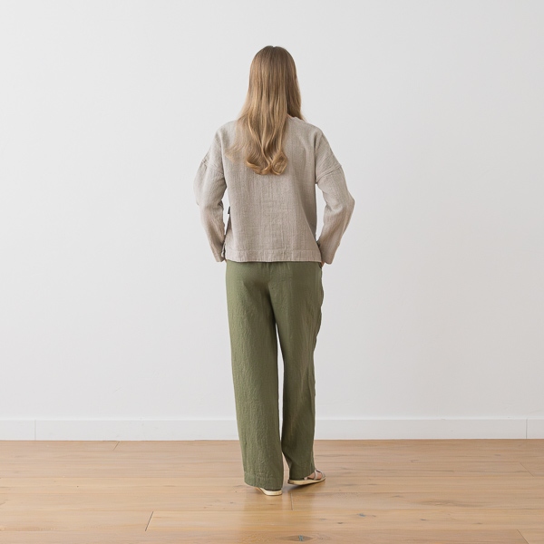 Linenme Washed Olive Green Linen Trousers Florence