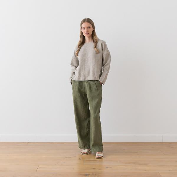 linenme Washed Olive Green Linen Trousers Florence