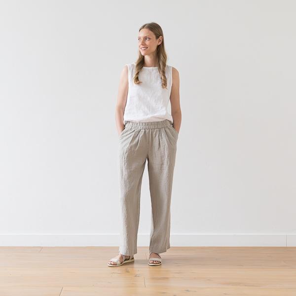 Linenme Washed Olive Green Linen Trousers Zoe