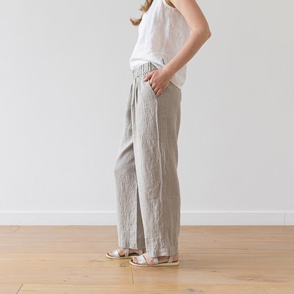 Linenme Washed Olive Green Linen Trousers Zoe