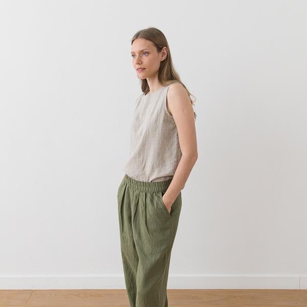 Linenme Washed Olive Green Linen Trousers Zoe