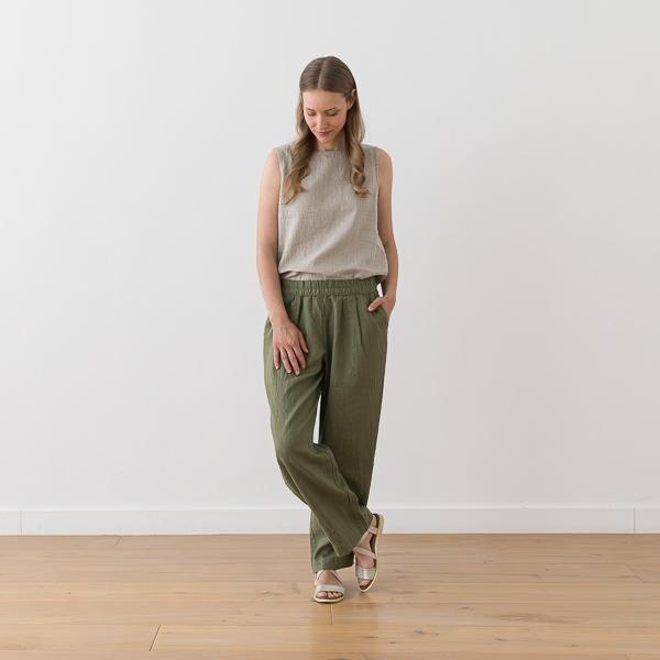 linenme Washed Olive Green Linen Trousers Zoe