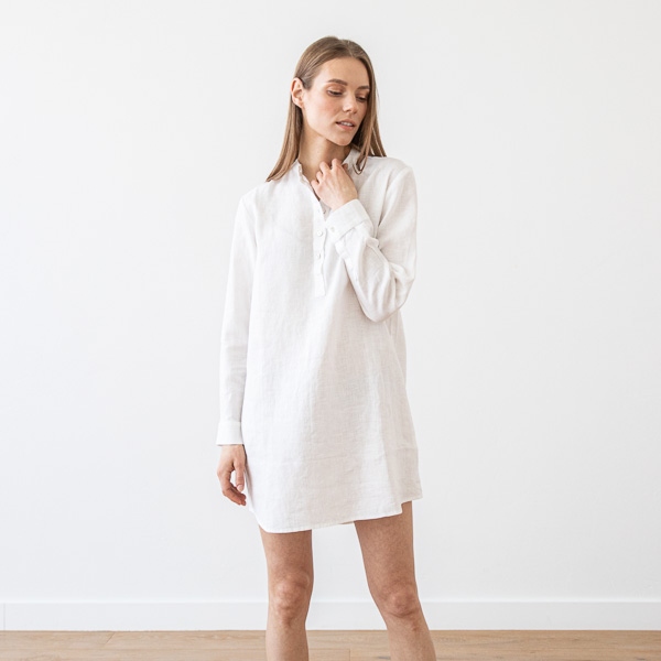 Linenme White Linen Night Shirt Alma
