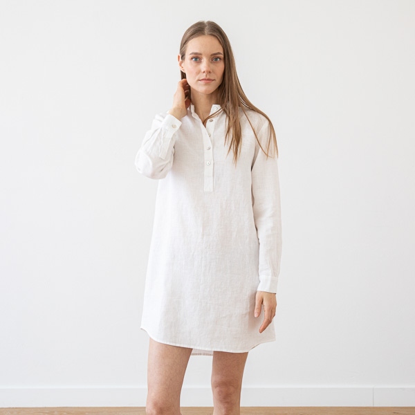linenme White Linen Night Shirt Alma