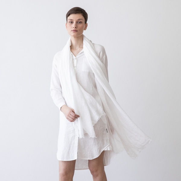 linenme White Linen Shawl Garza Fringe