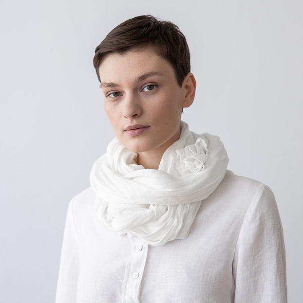 Linenme White Linen Summer Scarf Garza