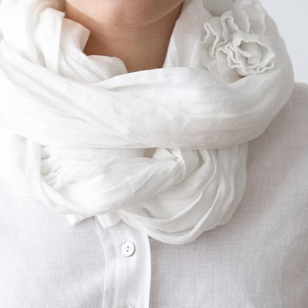 Linenme White Linen Summer Scarf Garza