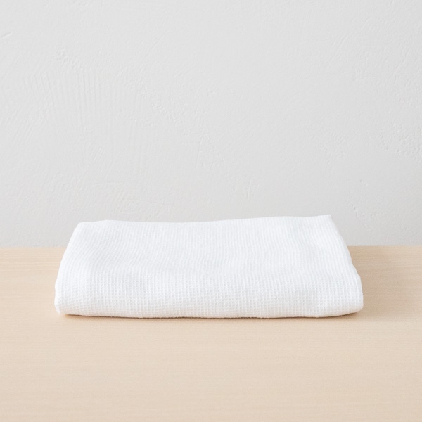 Linenme White Linen Waffle Bath Towel Washed