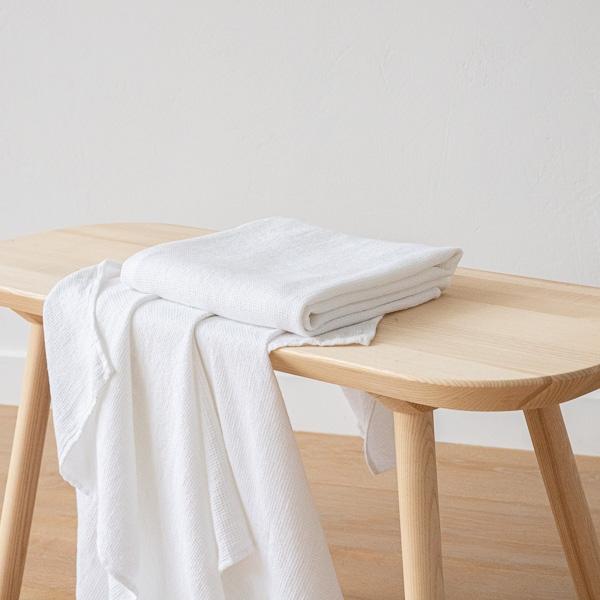linenme White Linen Waffle Bath Towel Washed