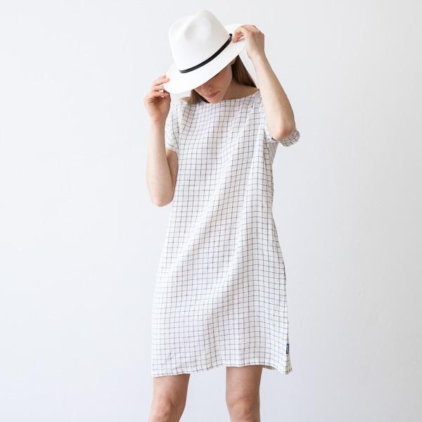 Linenme White Navy Checked Linen Dress Alice