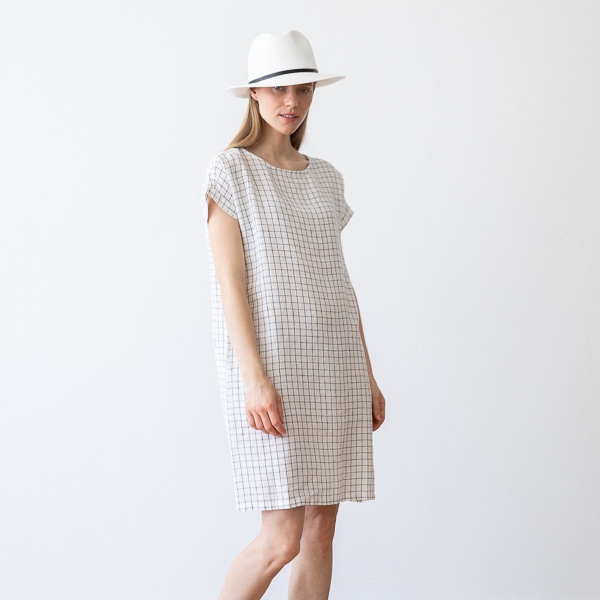 Linenme White Navy Checked Linen Dress Alice